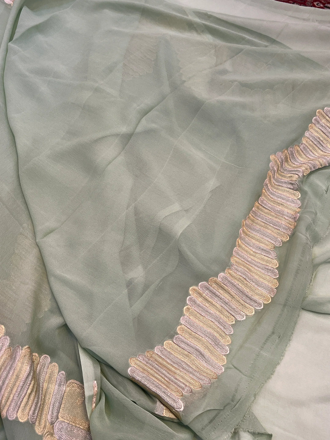 Pastel Mint Green Pure Banarasi Khaddi Georgette Saree 