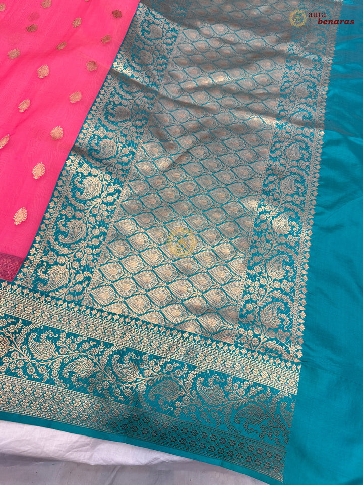 Baby Pink Banarasi Handloom Kora Silk Saree