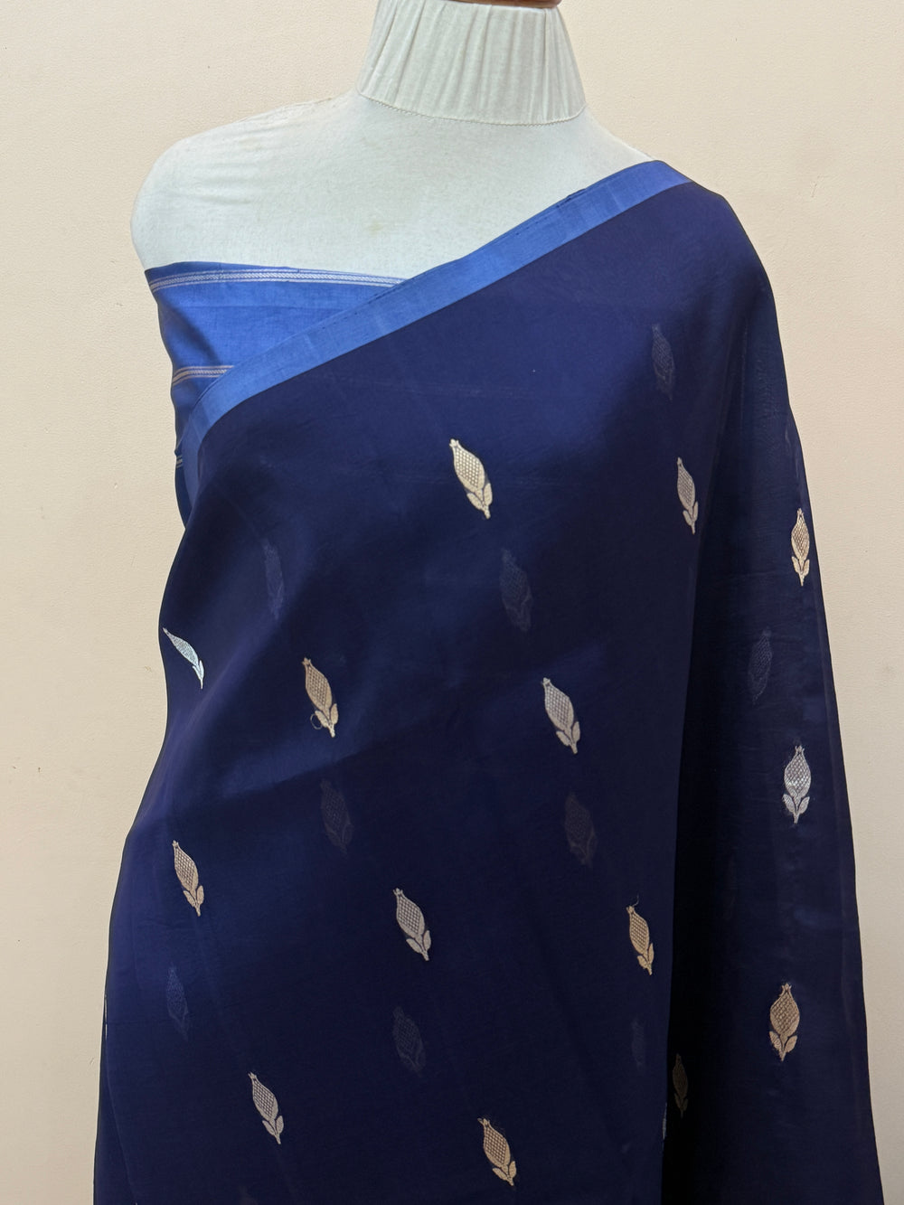 Navy Blue Pure Kora Silk Handloom Banarasi Saree