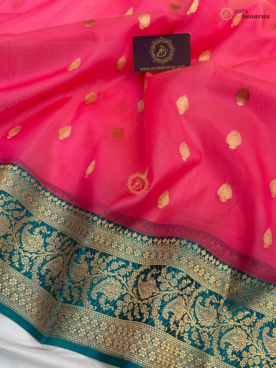 Baby Pink Banarasi Handloom Kora Silk Saree