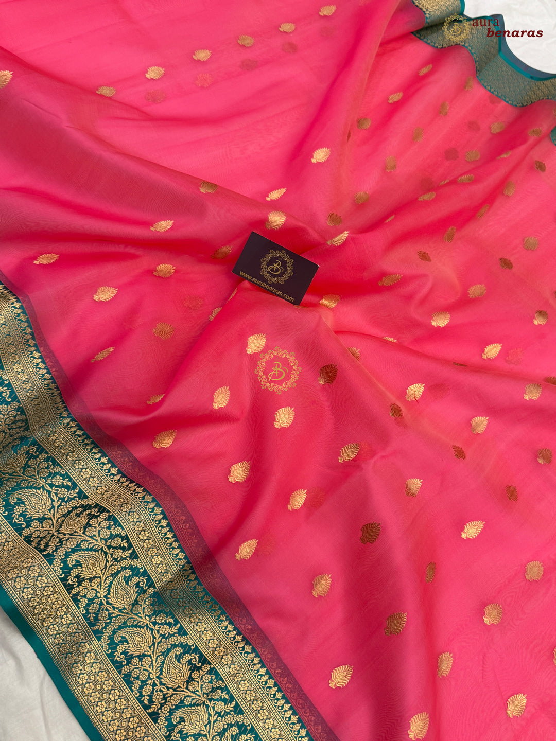 Baby Pink Banarasi Handloom Kora Silk Saree