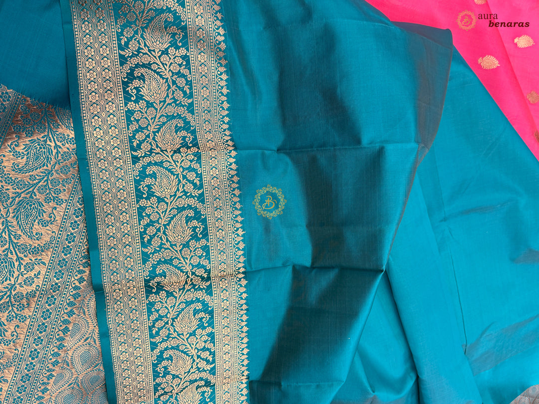 Baby Pink Banarasi Handloom Kora Silk Saree