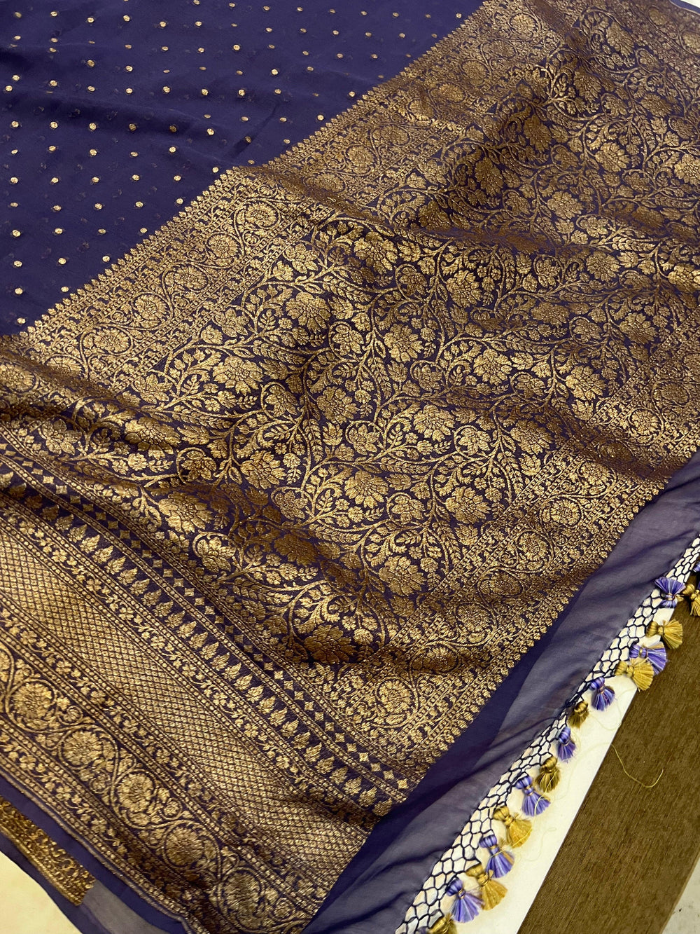 Greyish Blue Pure Banarasi Khaddi Georgette Saree - Aura Benaras