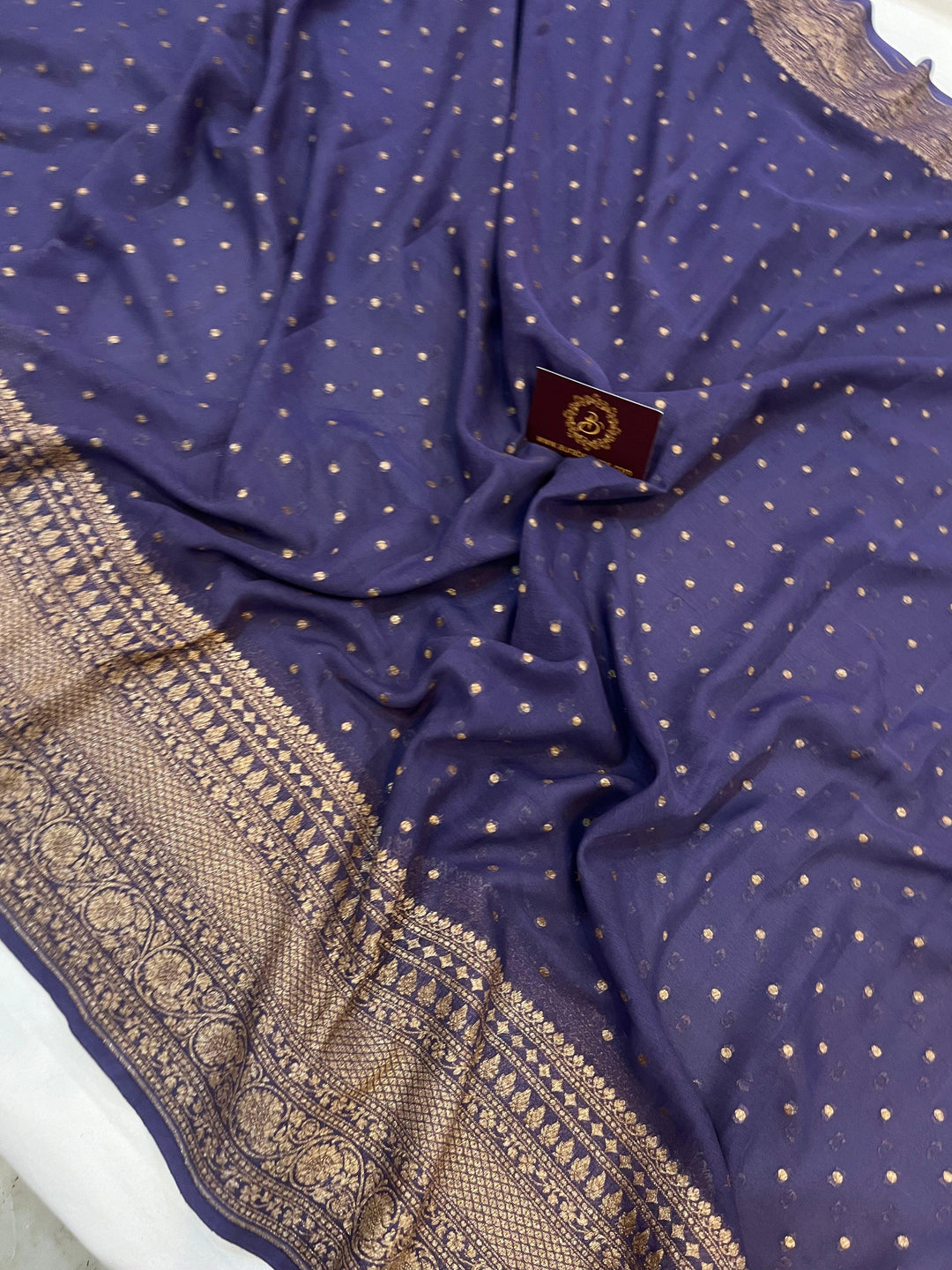 Greyish Blue Pure Banarasi Khaddi Georgette Saree - Aura Benaras