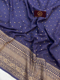 Greyish Blue Pure Banarasi Khaddi Georgette Saree - Aura Benaras