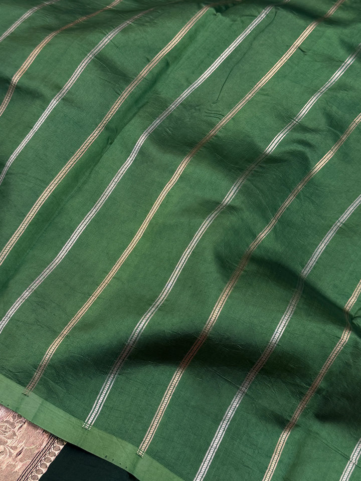 Bottle Green Pure Kora Silk Handloom Banarasi Saree