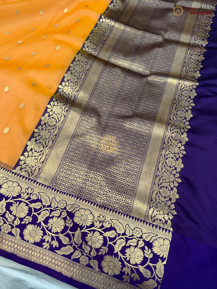 Pastel Orange Banarasi Handloom Kora Silk Saree