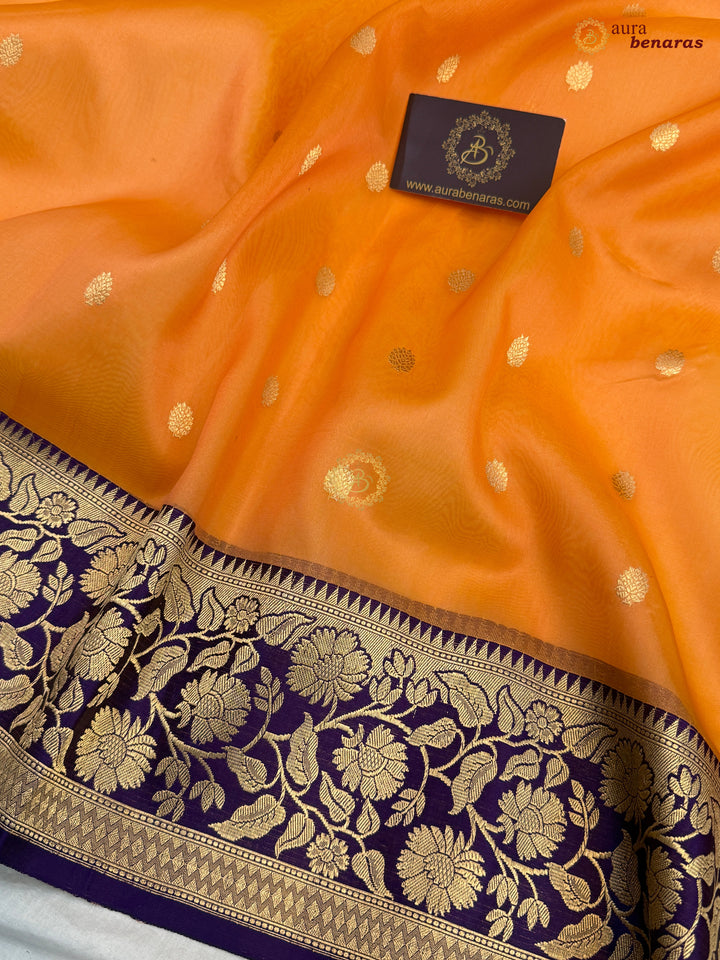 Pastel Orange Banarasi Handloom Kora Silk Saree