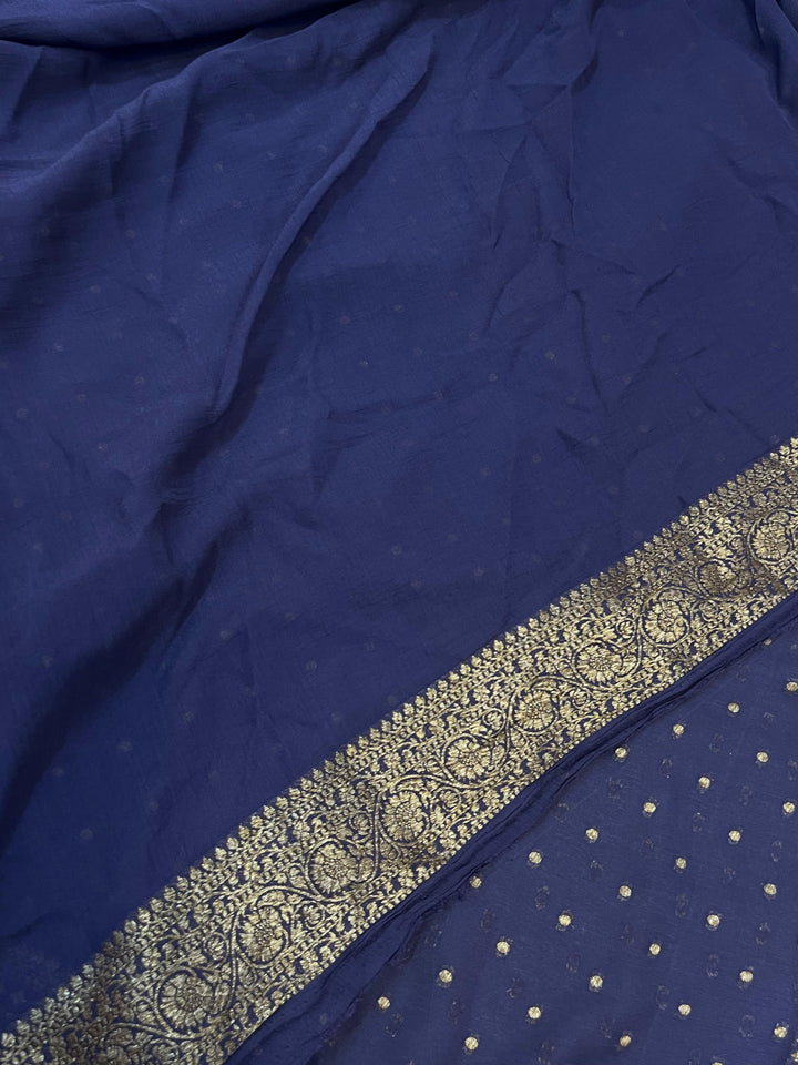 Greyish Blue Pure Banarasi Khaddi Georgette Saree - Aura Benaras