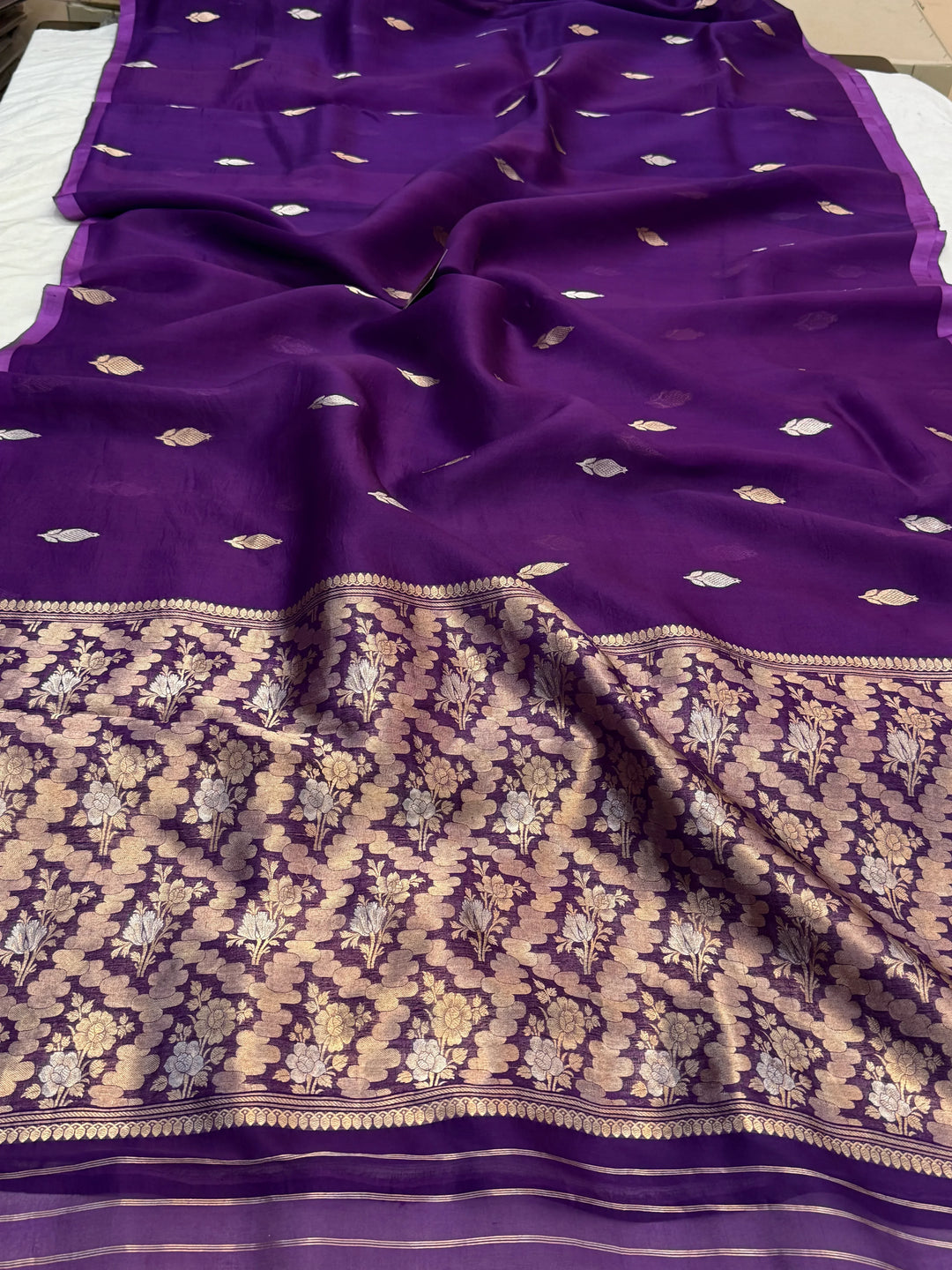Purple Pure Kora Silk Handloom Banarasi Saree