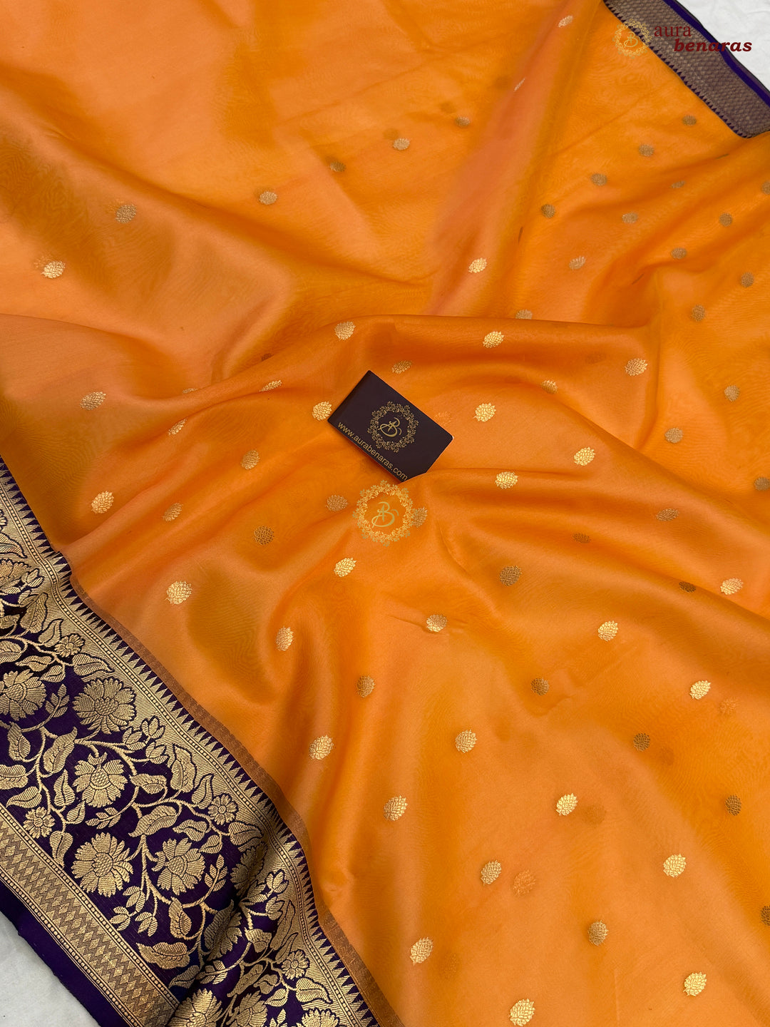 Pastel Orange Banarasi Handloom Kora Silk Saree