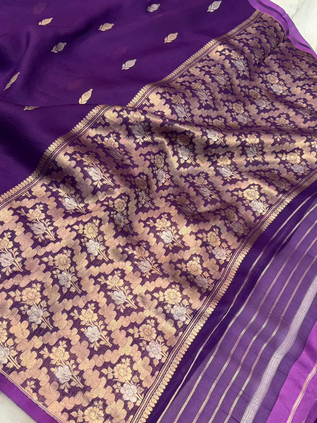 Purple Pure Kora Silk Handloom Banarasi Saree