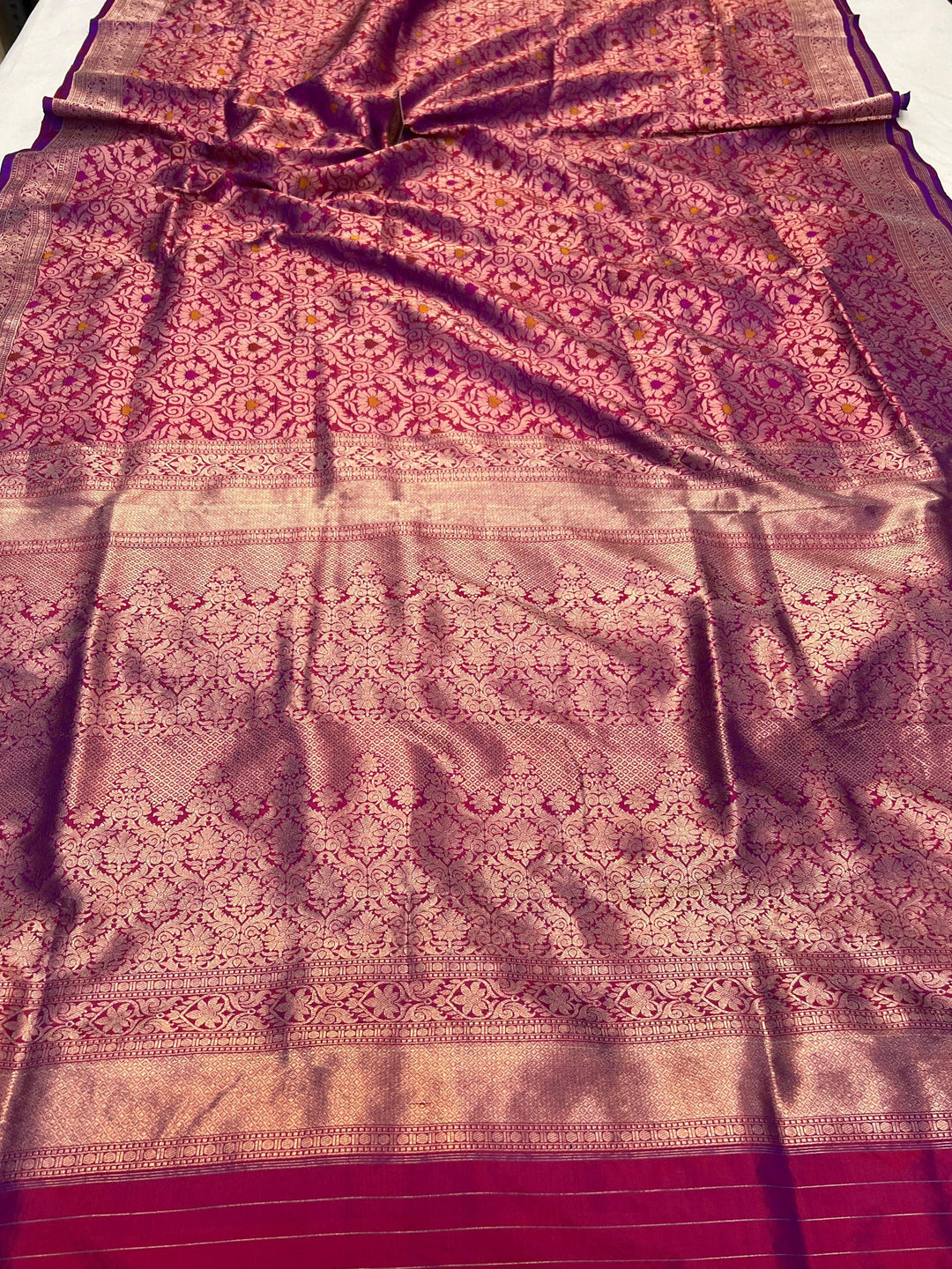 Magenta Pure Katan Silk Banarasi Saree with Meenakari Brocade