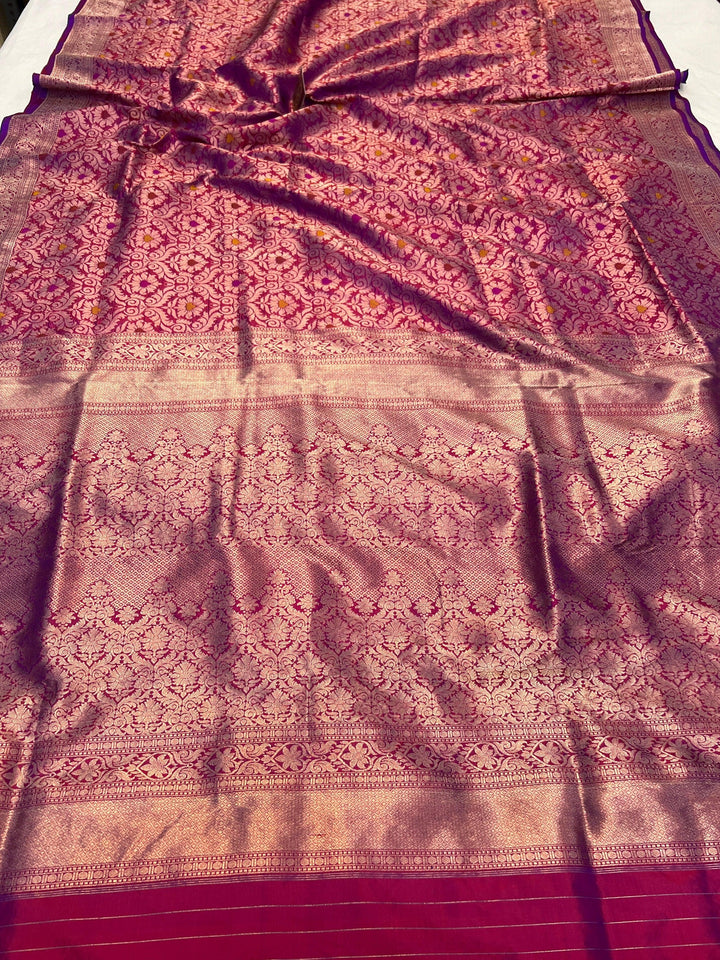 Magenta Pure Katan Silk Banarasi Saree with Meenakari Brocade