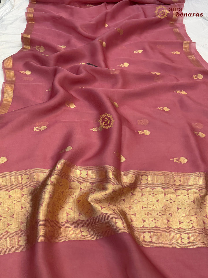 Onion Pink Kora Silk Handloom Banarasi Saree | Kadhwa Butis 