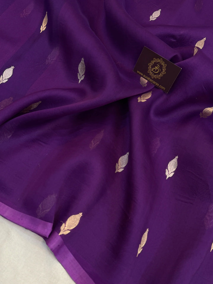 Purple Pure Kora Silk Handloom Banarasi Saree
