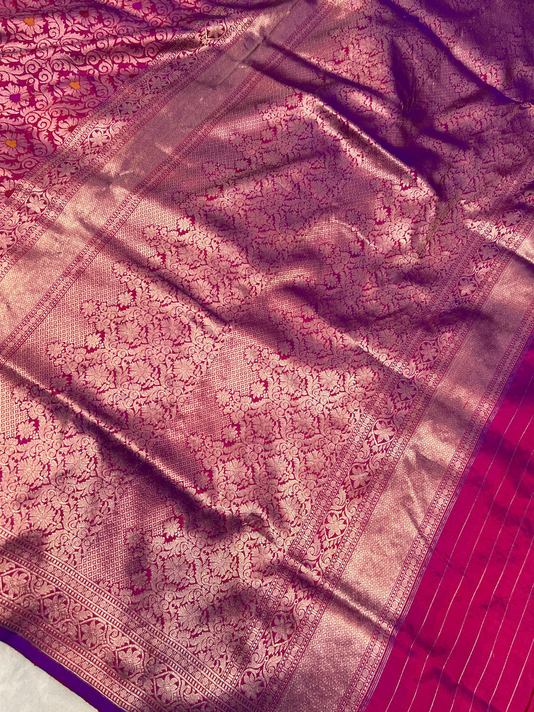 Magenta Pure Katan Silk Banarasi Saree with Meenakari Brocade