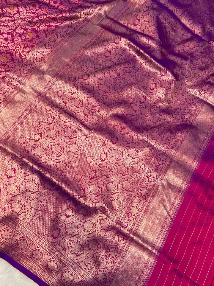 Magenta Pure Katan Silk Banarasi Saree with Meenakari Brocade