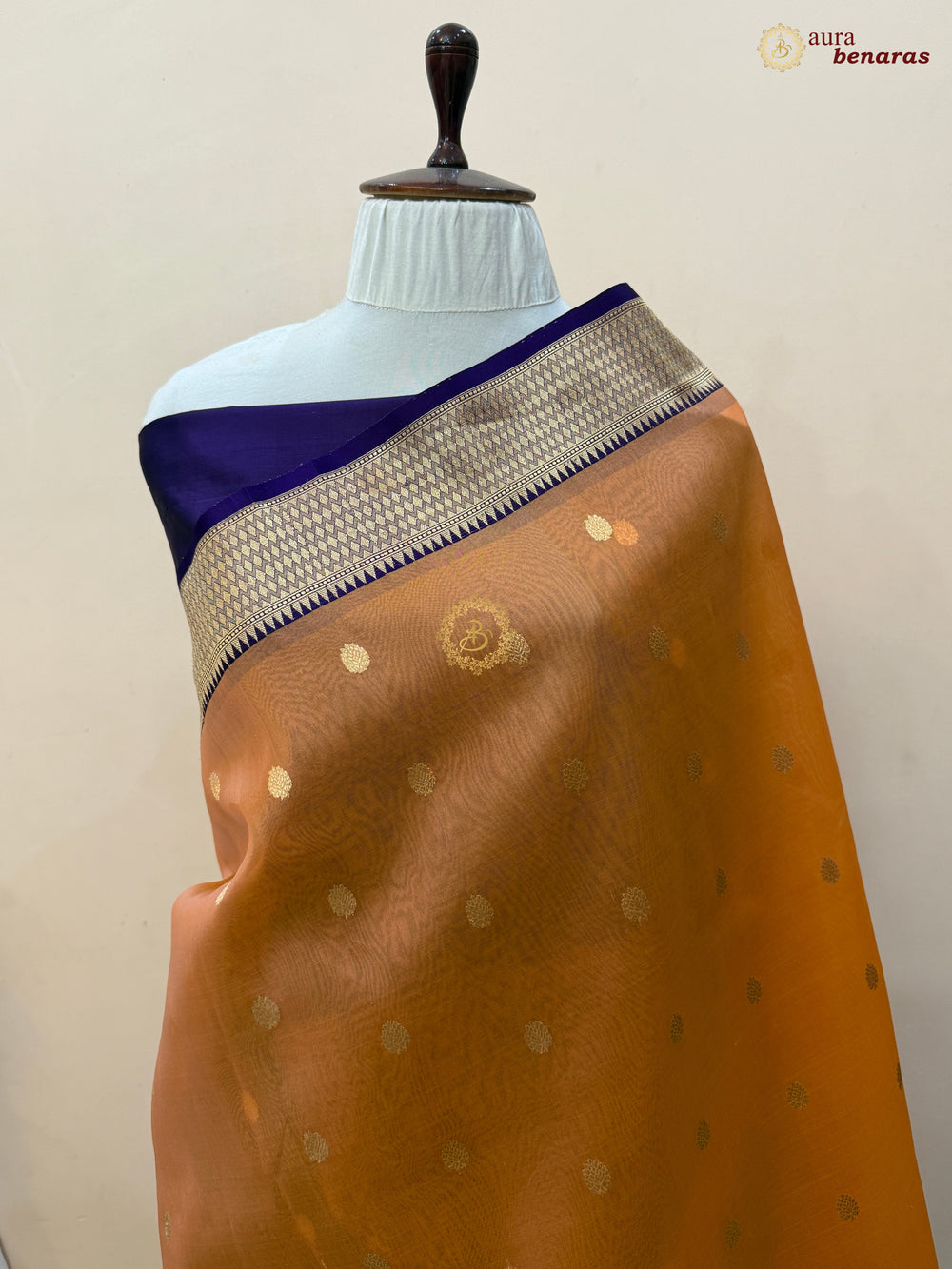 Pastel Orange Banarasi Handloom Kora Silk Saree