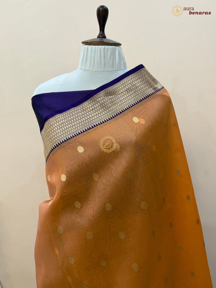 Pastel Orange Banarasi Handloom Kora Silk Saree
