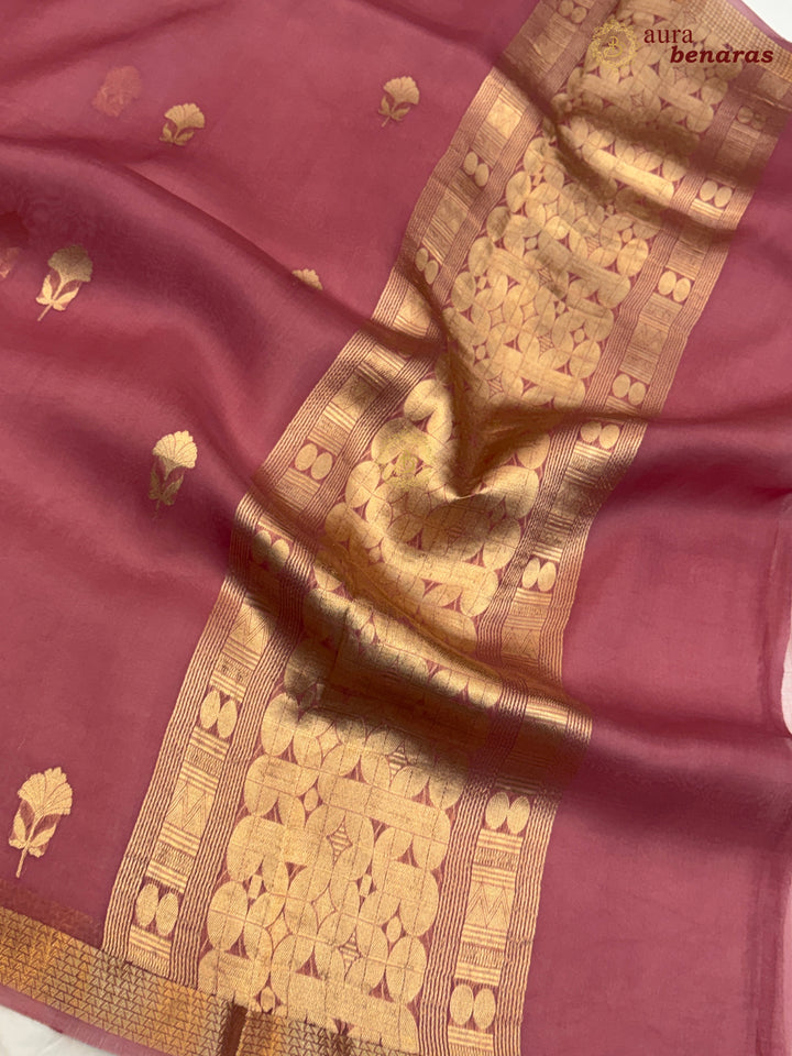 Onion Pink Kora Silk Handloom Banarasi Saree | Kadhwa Butis 