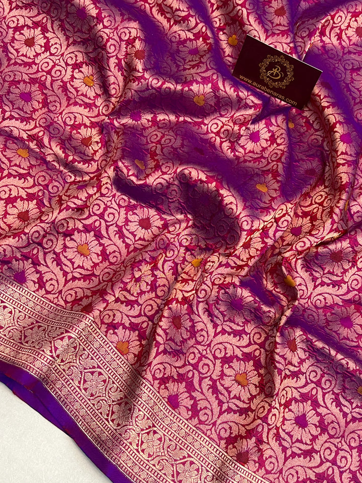 Magenta Pure Katan Silk Banarasi Saree with Meenakari Brocade