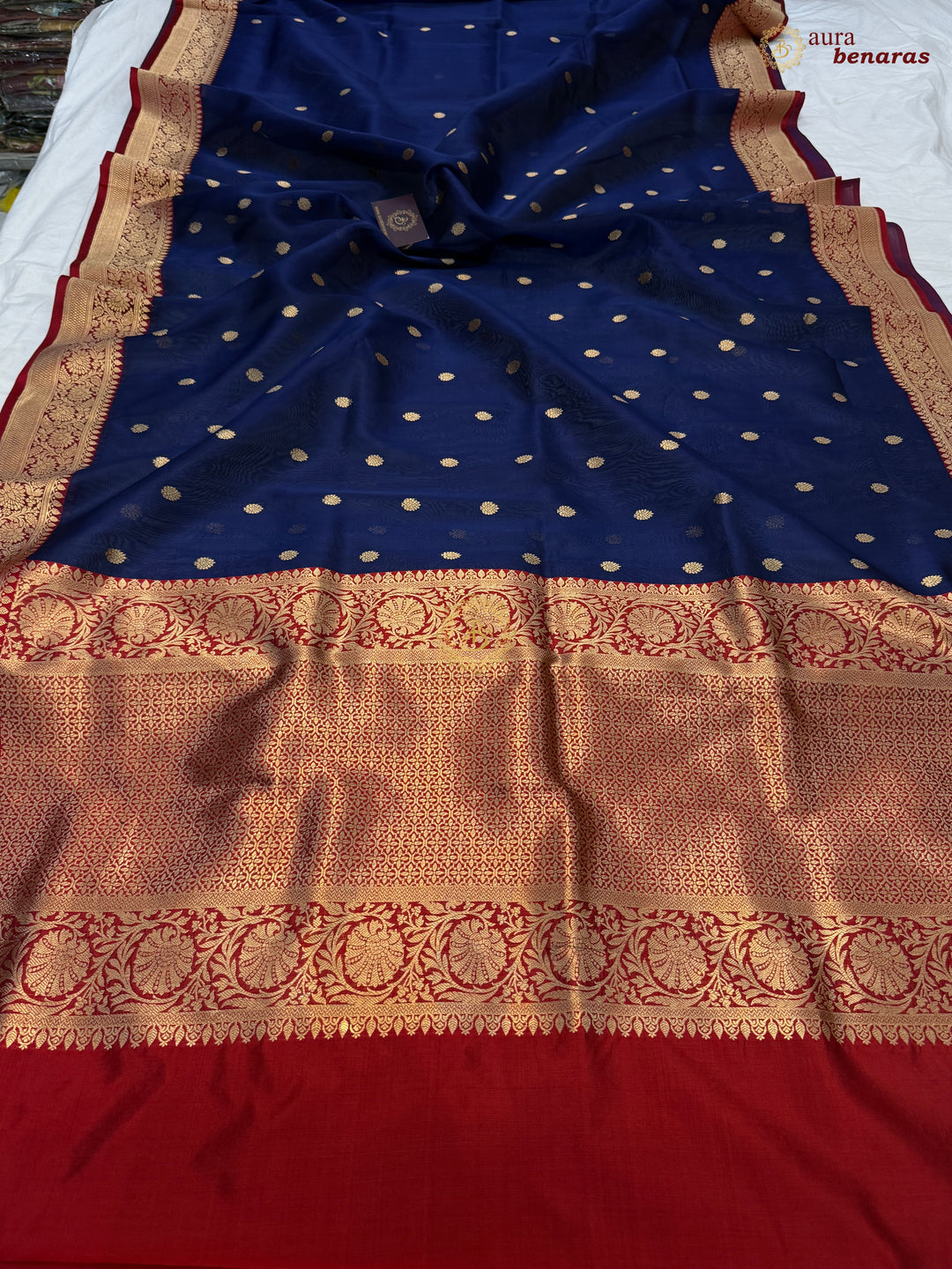 Navy Blue Banarasi Handloom Kora Silk Saree