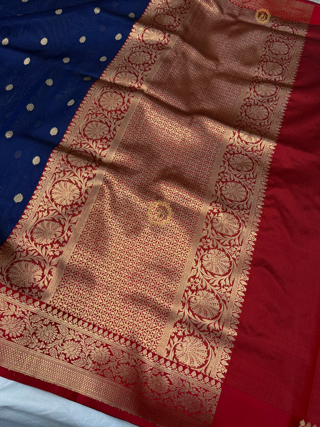 Navy Blue Banarasi Handloom Kora Silk Saree