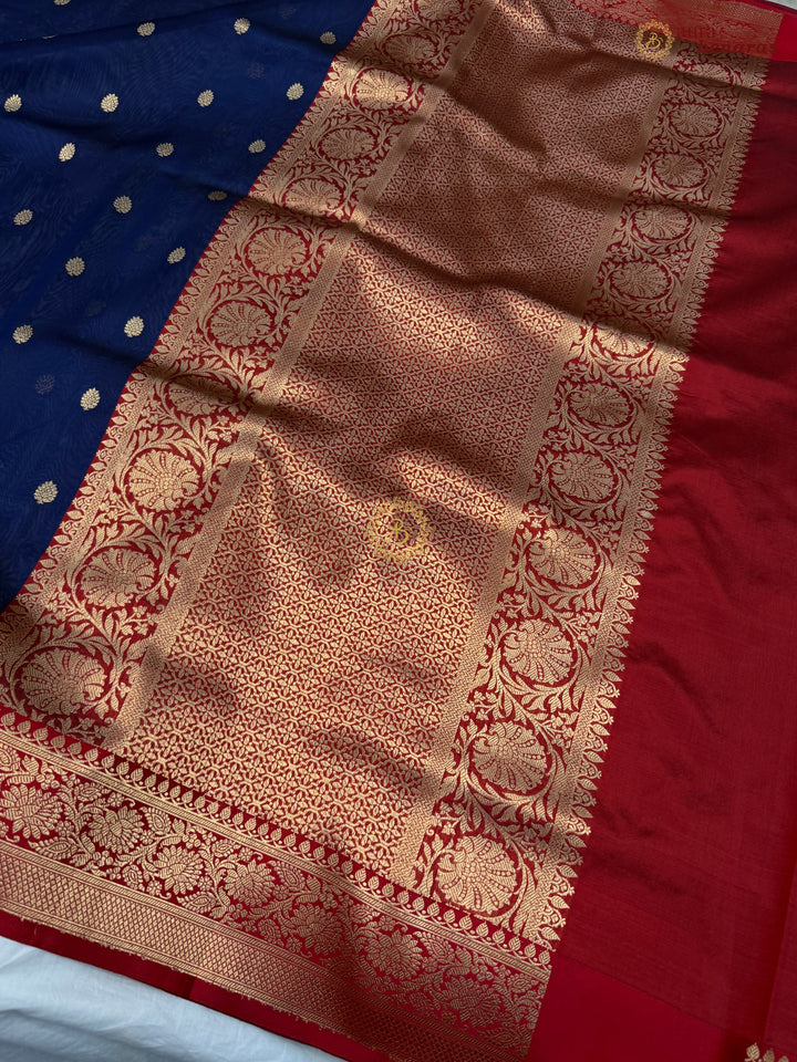 Navy Blue Banarasi Handloom Kora Silk Saree