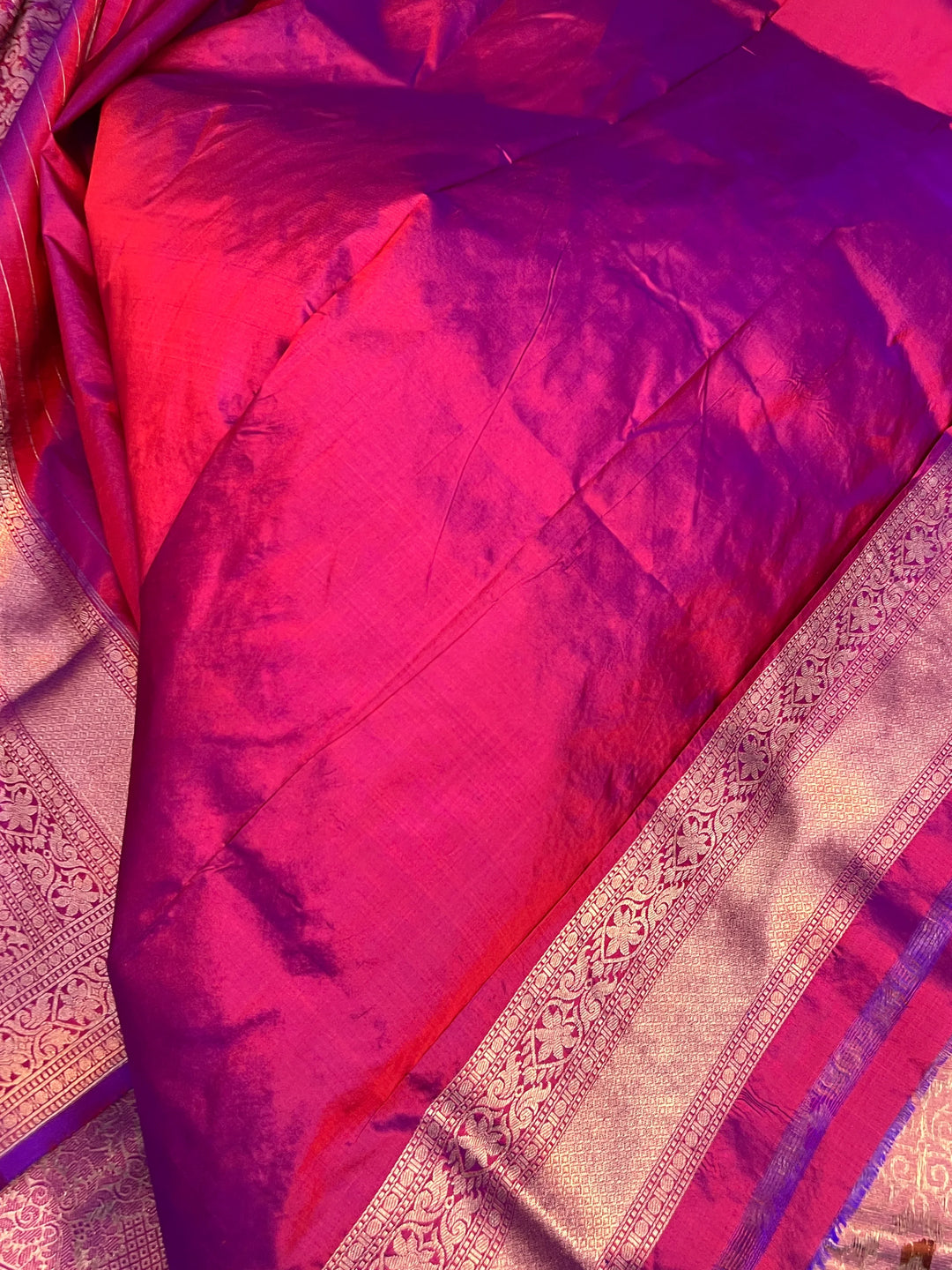 Magenta Pure Katan Silk Banarasi Saree with Meenakari Brocade