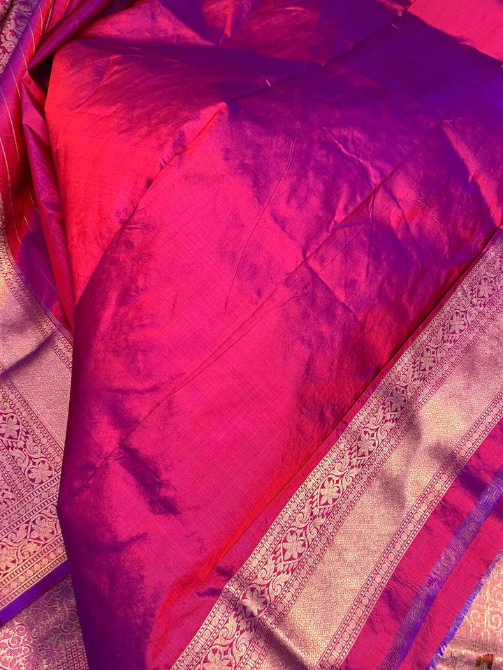 Magenta Pure Katan Silk Banarasi Saree with Meenakari Brocade