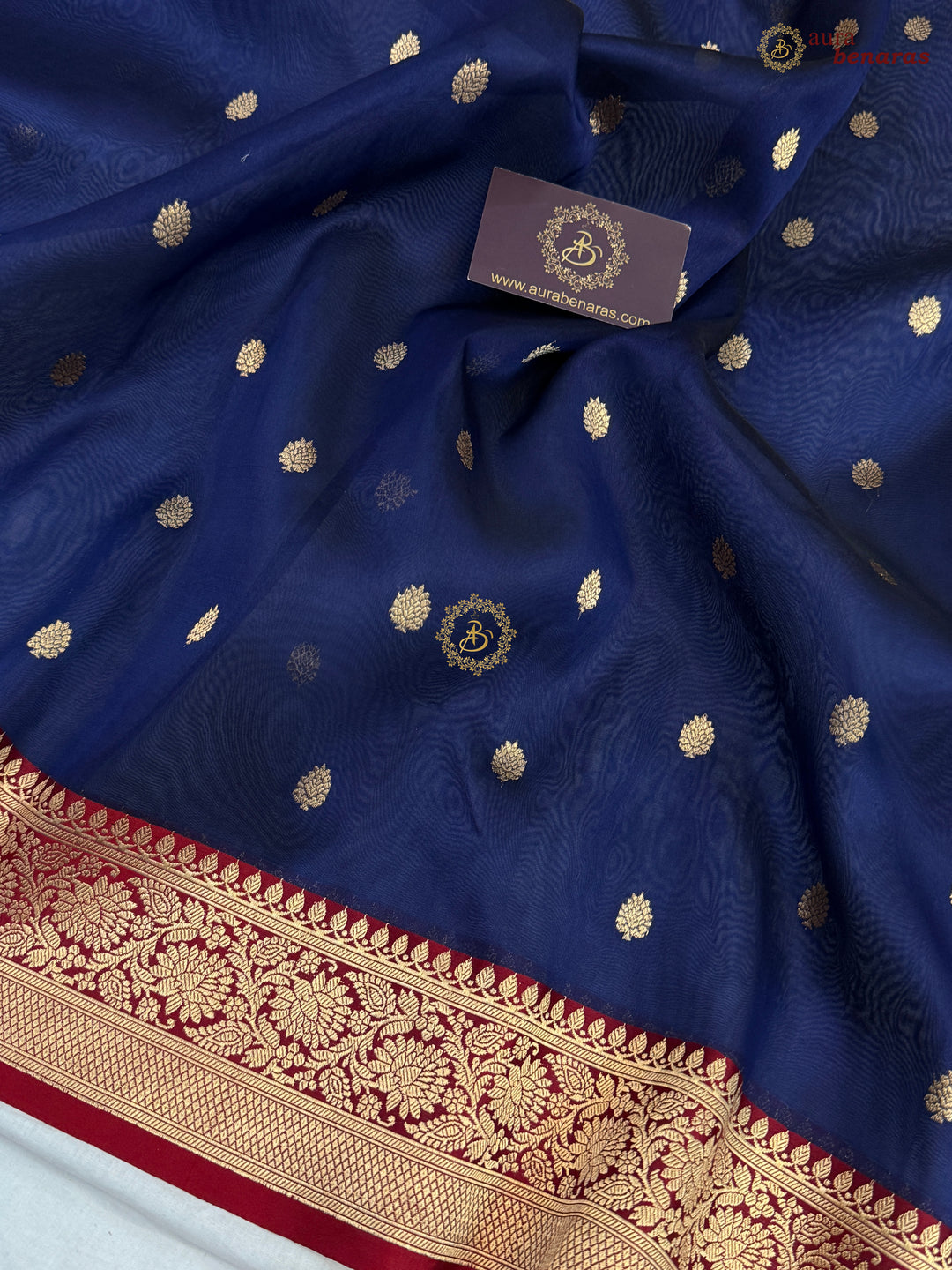 Navy Blue Banarasi Handloom Kora Silk Saree