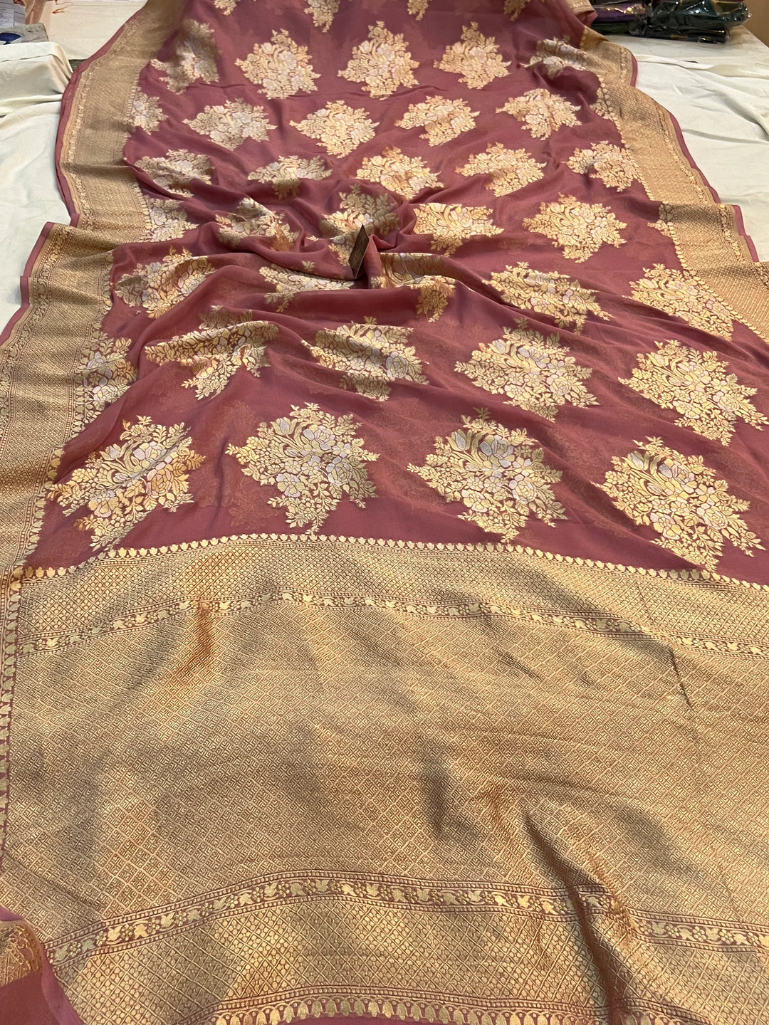 Pastel Onion Banarasi Silk Saree with Sona Rupa Zari