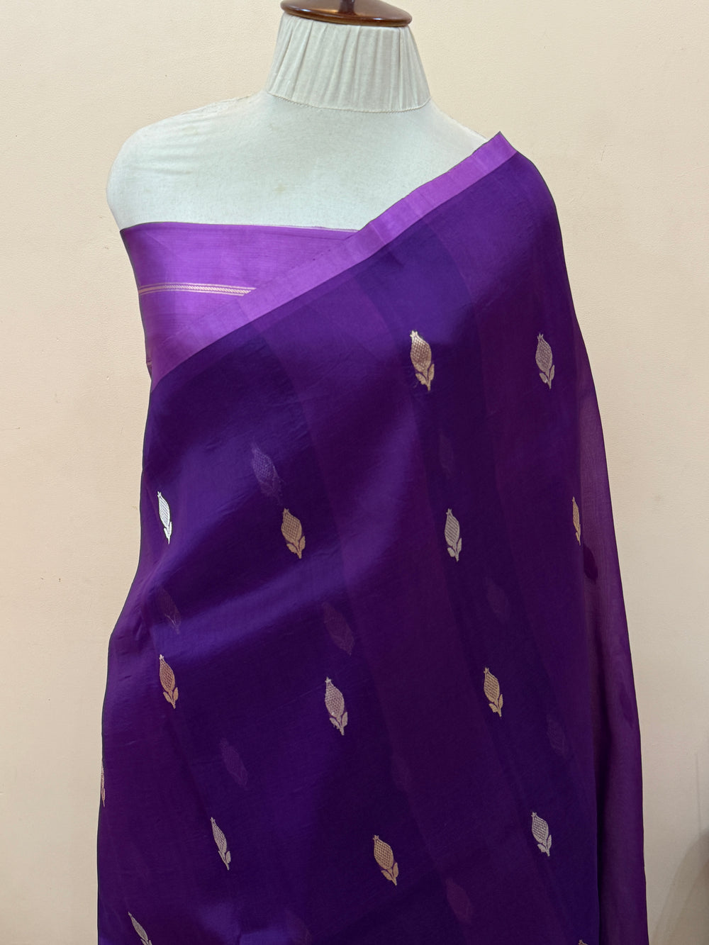 Purple Pure Kora Silk Handloom Banarasi Saree