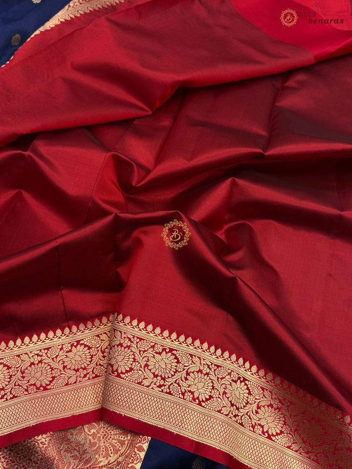 Navy Blue Banarasi Handloom Kora Silk Saree