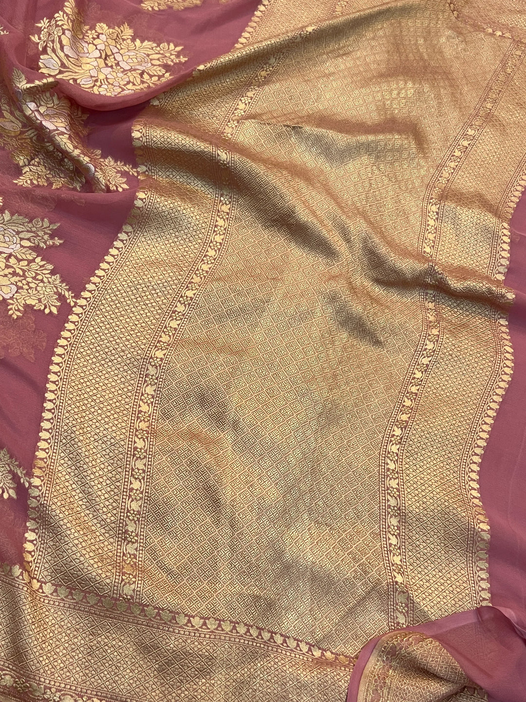 Pastel Onion Banarasi Silk Saree with Sona Rupa Zari