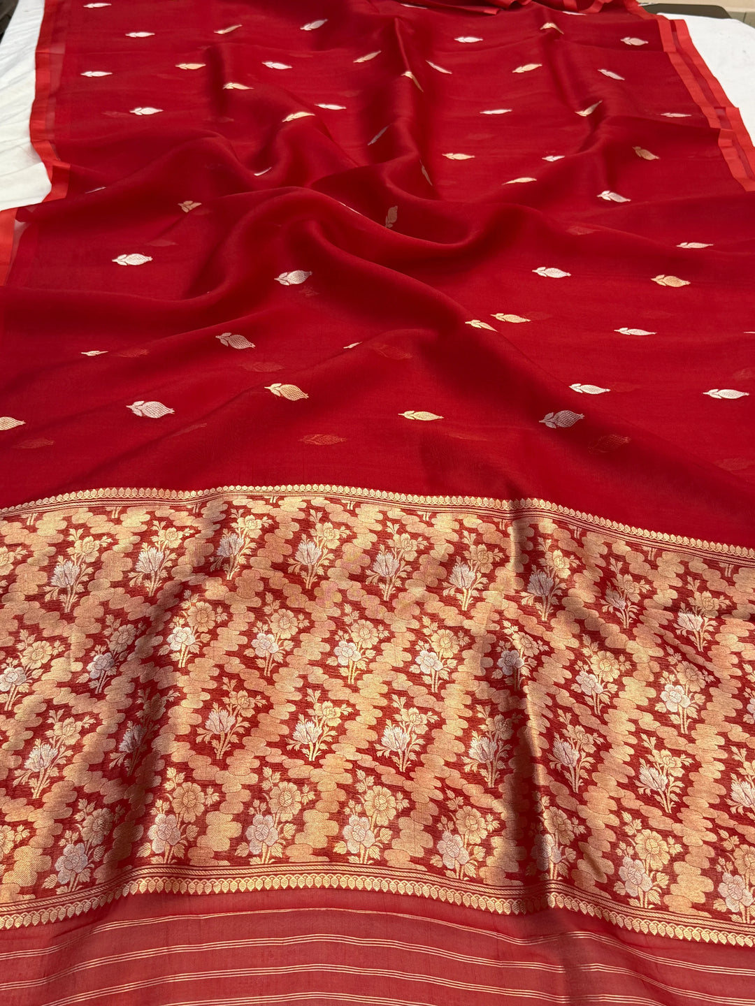 Red Pure Kora Silk Handloom Banarasi Saree