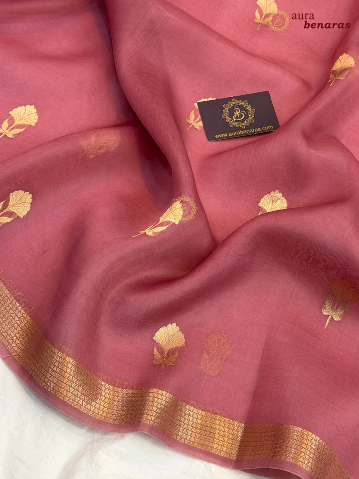 Onion Pink Kora Silk Handloom Banarasi Saree | Kadhwa Butis 
