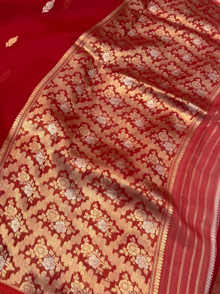 Red Pure Kora Silk Handloom Banarasi Saree