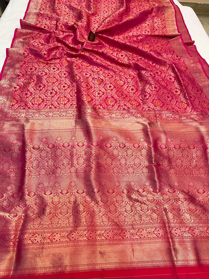 Hot Pink Pure Katan Silk Banarasi Saree with Meenakari Brocade