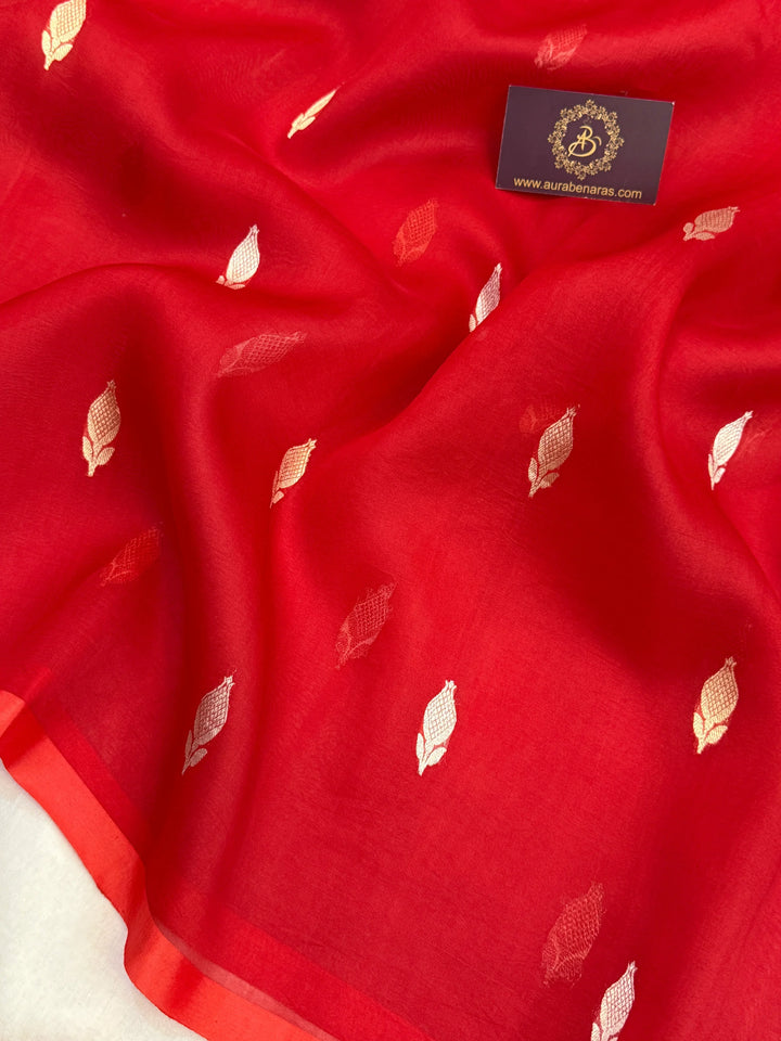 Red Pure Kora Silk Handloom Banarasi Saree