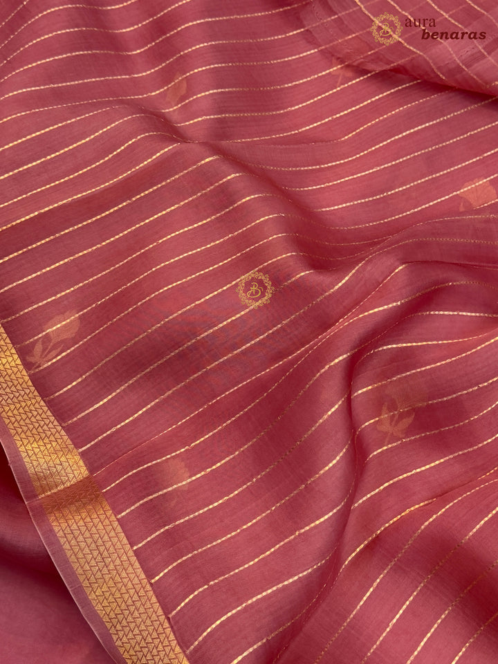 Onion Pink Kora Silk Handloom Banarasi Saree | Kadhwa Butis 