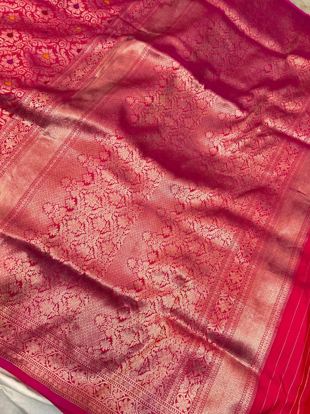 Hot Pink Pure Katan Silk Banarasi Saree with Meenakari Brocade