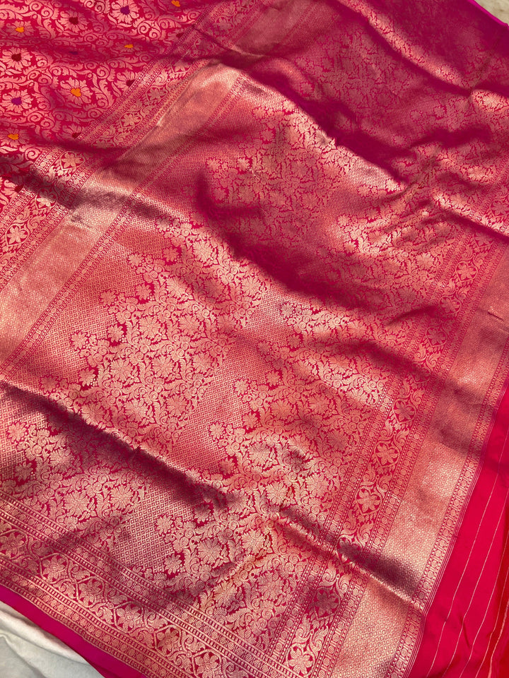 Hot Pink Pure Katan Silk Banarasi Saree with Meenakari Brocade