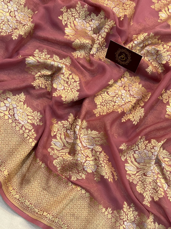 Pastel Onion Banarasi Silk Saree with Sona Rupa Zari