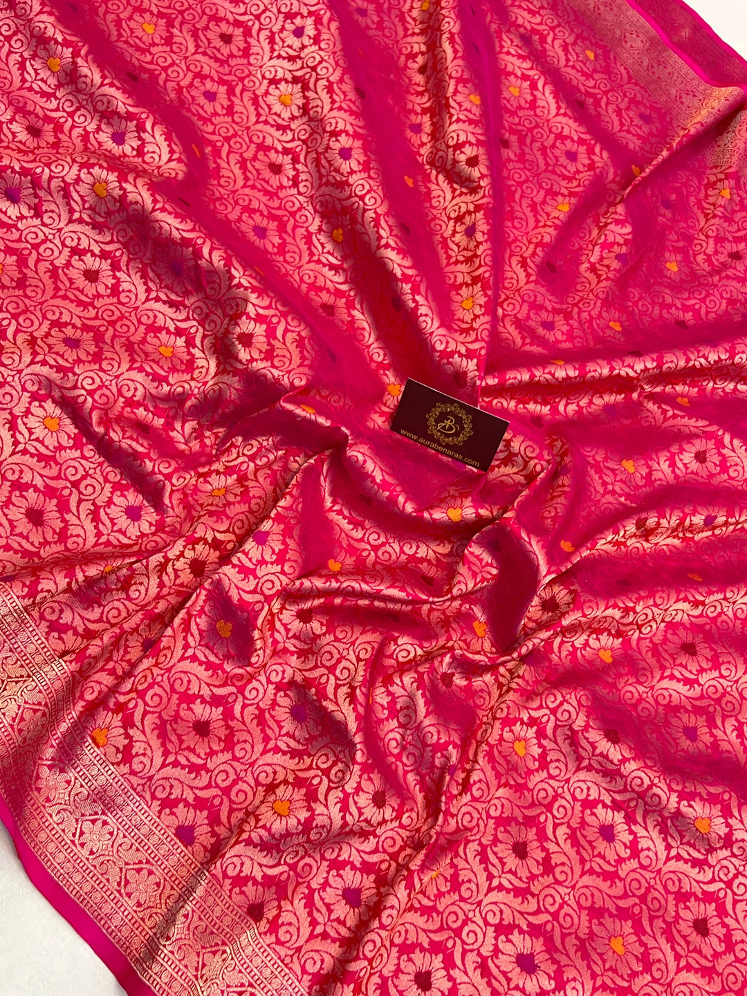 Hot Pink Pure Katan Silk Banarasi Saree with Meenakari Brocade