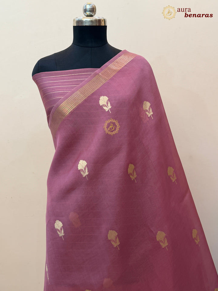 Onion Pink Kora Silk Handloom Banarasi Saree | Kadhwa Butis 