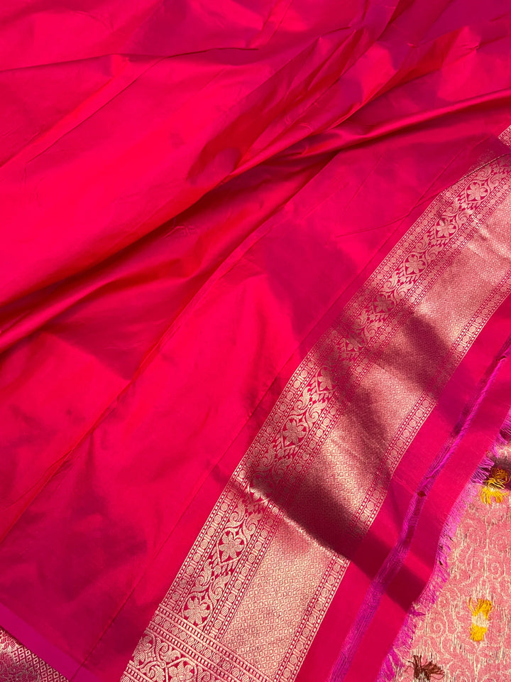 Hot Pink Pure Katan Silk Banarasi Saree with Meenakari Brocade