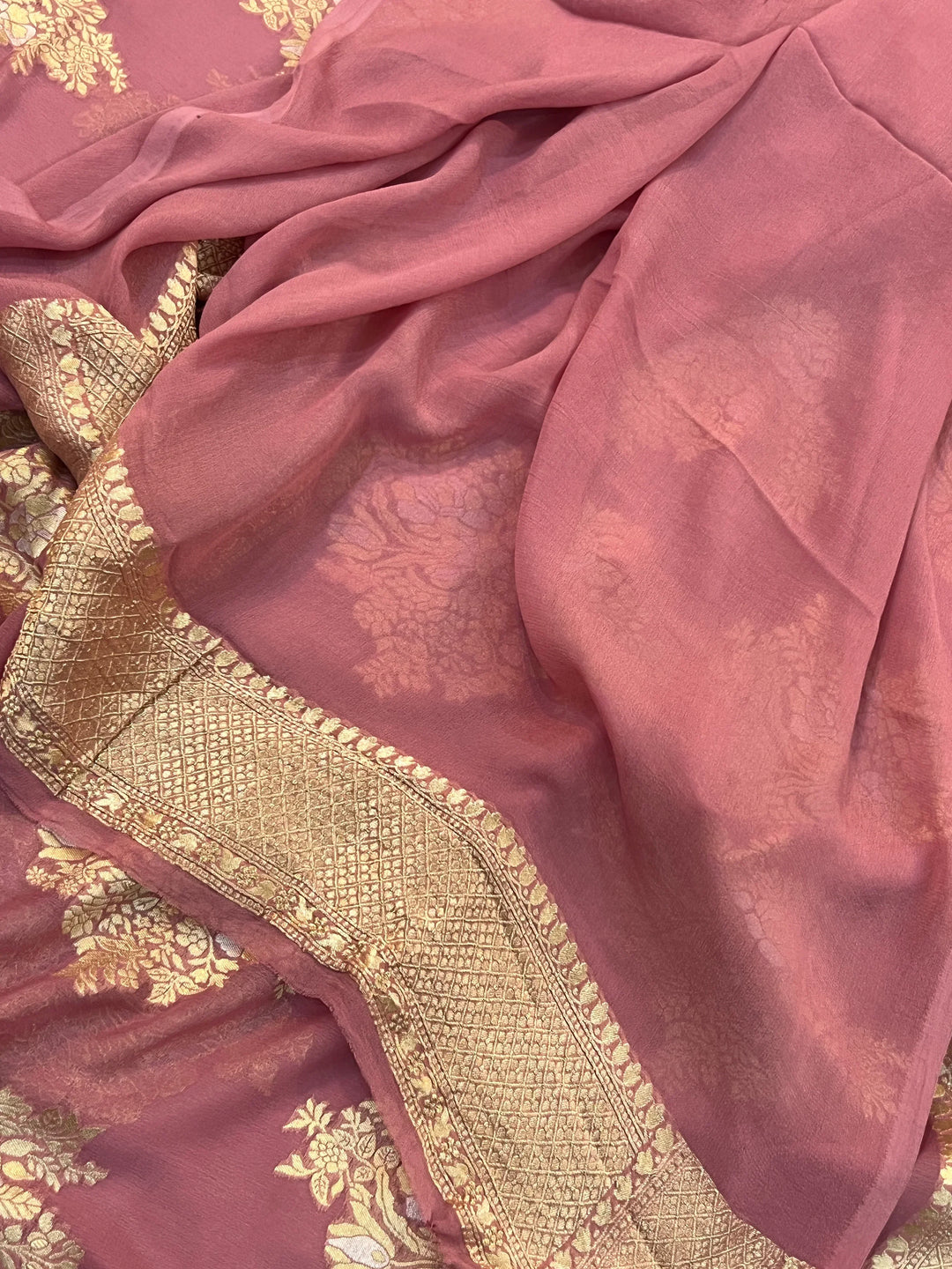 Pastel Onion Banarasi Silk Saree with Sona Rupa Zari