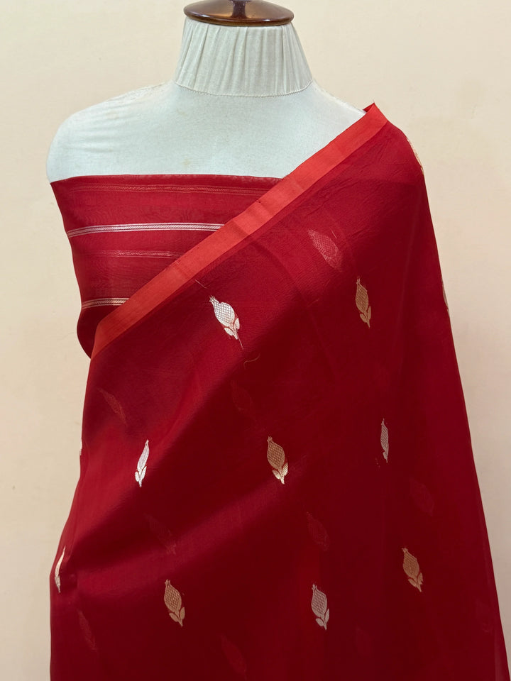 Red Pure Kora Silk Handloom Banarasi Saree